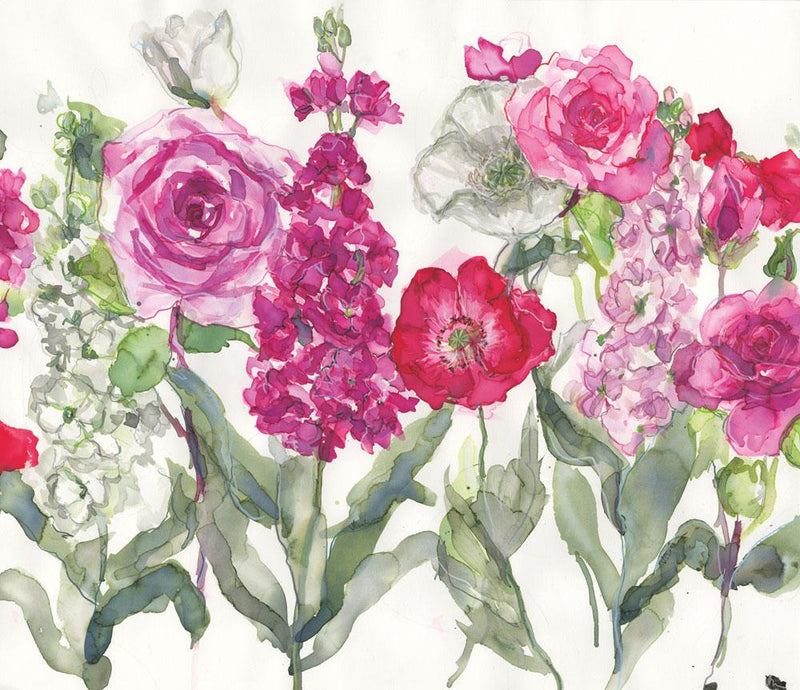 Print-JT24P - Stocks, Rose and Poppies Floral Art Print-Whistlefish