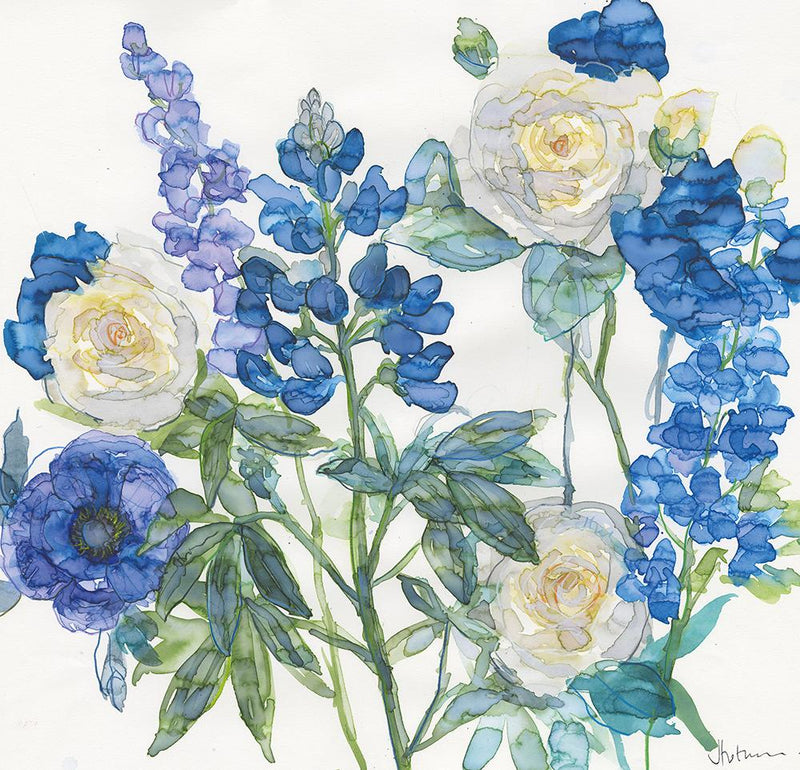 Print-JT35P - Blue Lupin and Roses Art Print-Whistlefish
