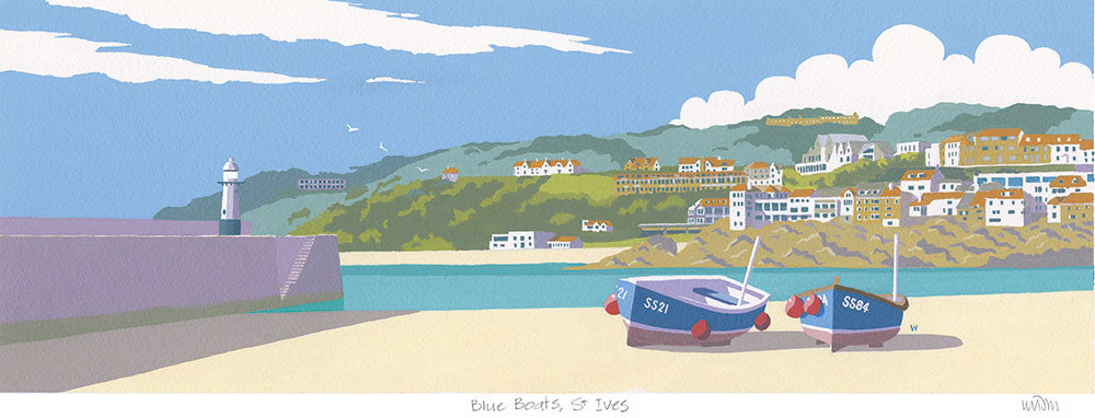 Print-JW247P - Blue Boats St Ives Print-Whistlefish