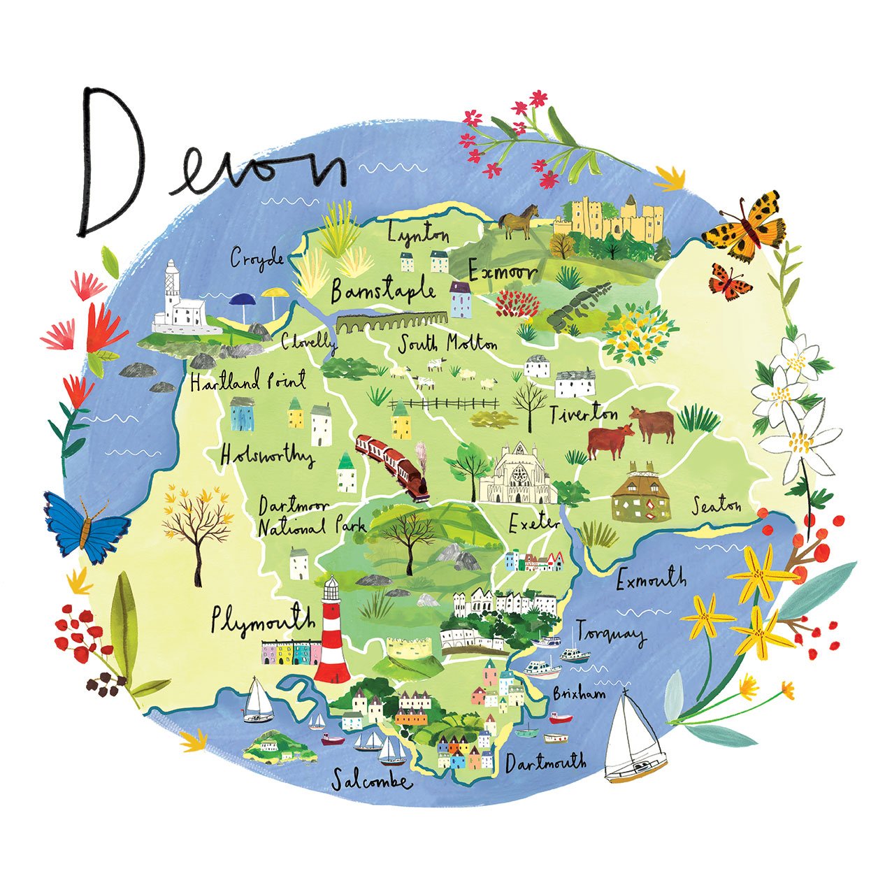Print-RC35P - Devon Map Large Art Print-Whistlefish