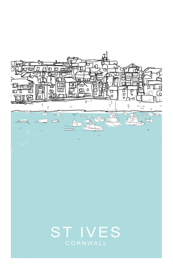 Print-SH72P - St Ives Blue Small Art Print-Whistlefish