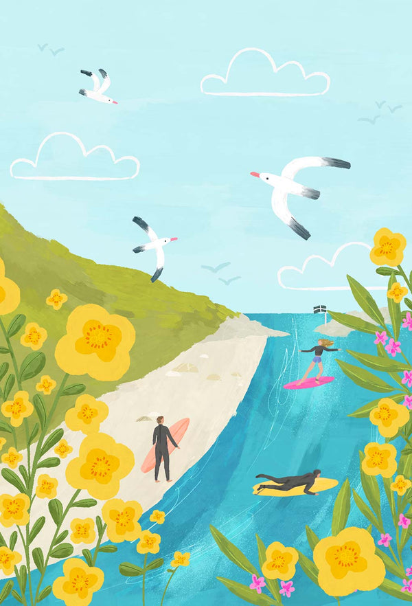 Print-WF021285P - Cornish Coast Surf Small Art Print-Whistlefish