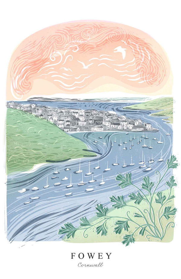 Print-WF1046P - Lino Fowey Art Print-Whistlefish