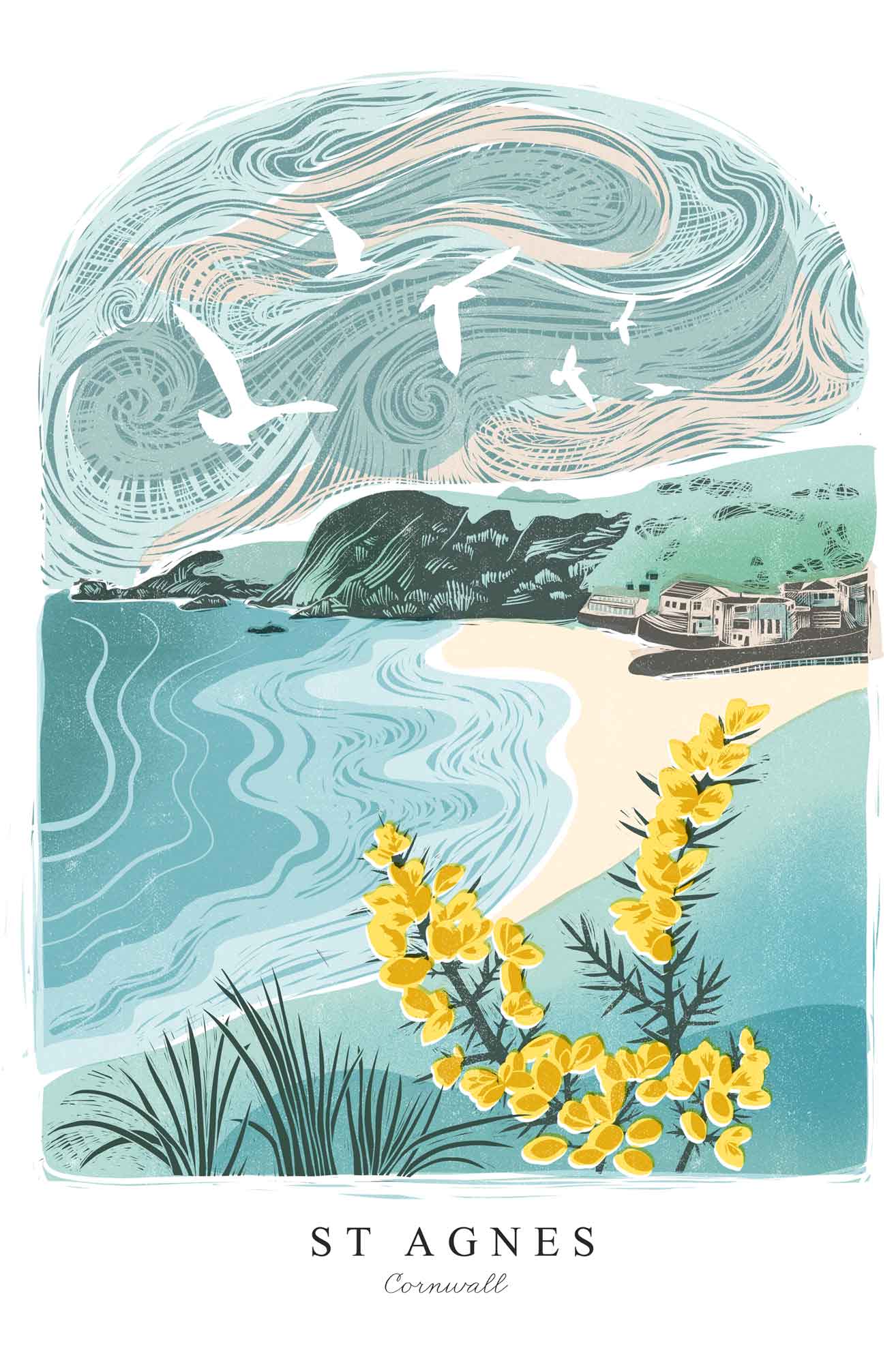 Print-WF1054P - Lino St Agnes Art Print-Whistlefish