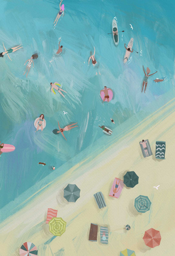 Print-WF1066P - Beach People Art Print-Whistlefish