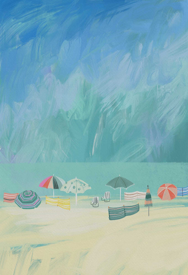 Print-WF1067P - Beach Brollies Art Print-Whistlefish