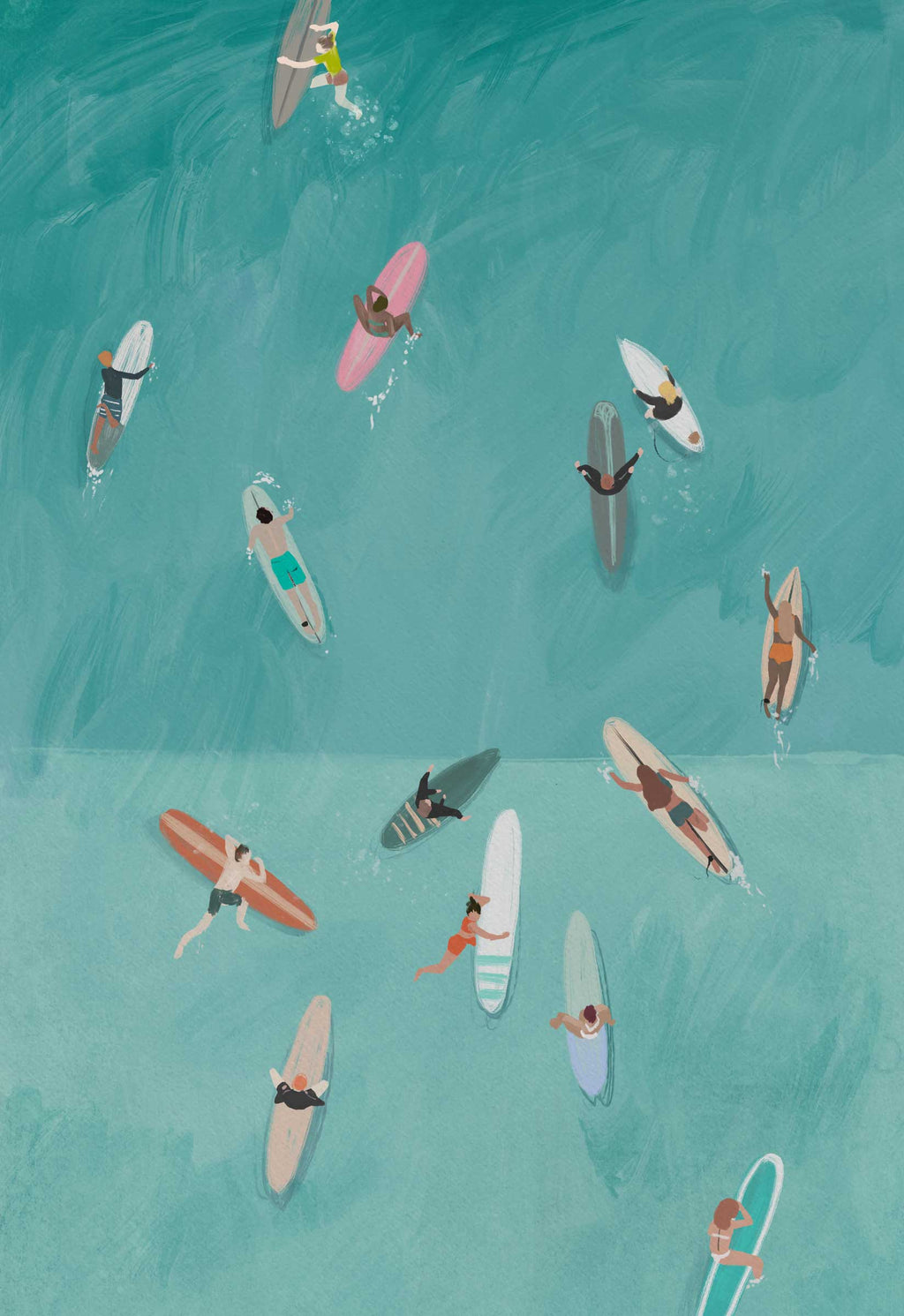 Print-WF1068P - Beach Surfers Art Print-Whistlefish