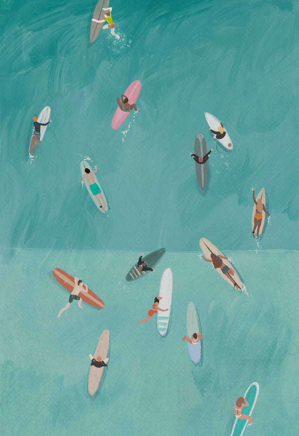 Print-WF1068P - Beach Surfers Art Print-Whistlefish