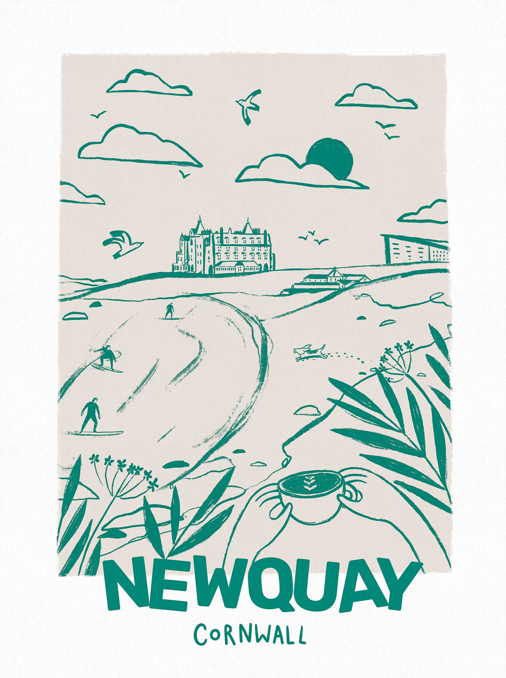 Print-WF1081P - Tides & Towns Newquay Art Print-Whistlefish