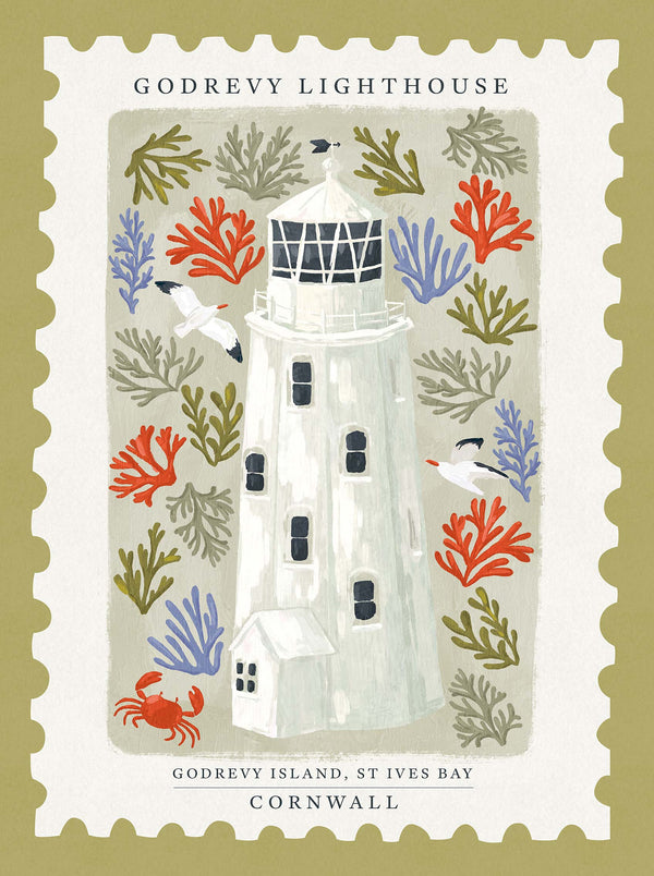 Print-WF1133P - Godrevy Stamp Large Art Print-Whistlefish