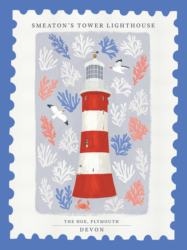 Print-WF1136P - Smeatons Tower Stamp Large Art Print-Whistlefish