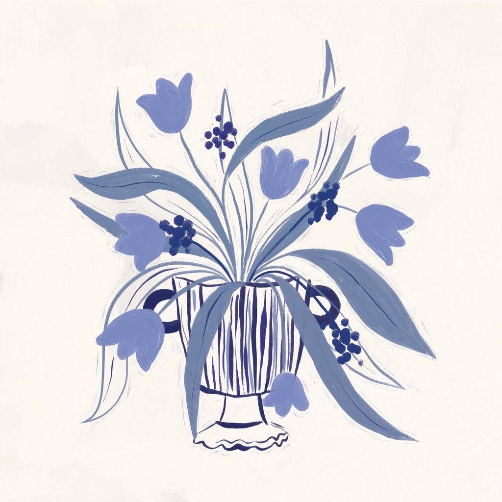 Print-WF1217P - Vase of Blue Blossoms Art Print-Whistlefish