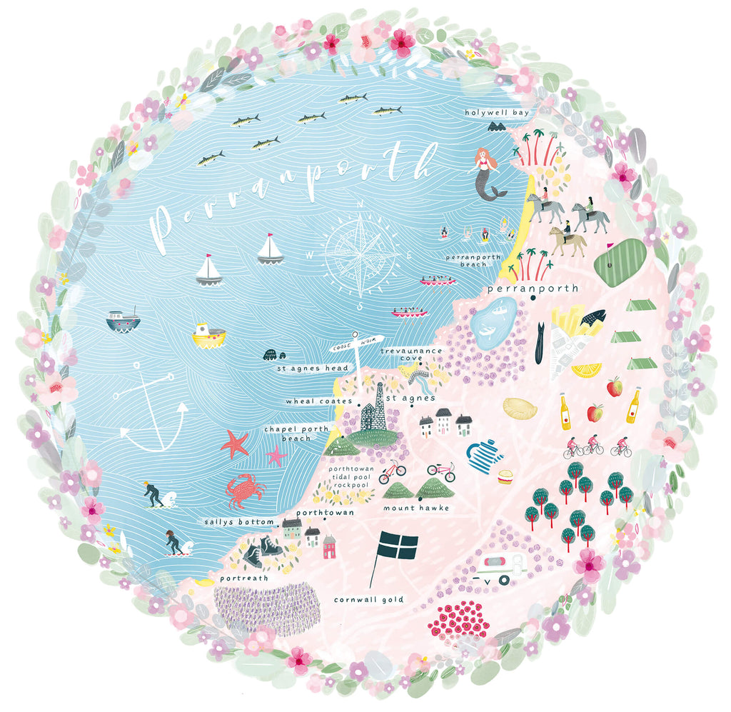 Print-WF598P - Perranporth Map Art Print-Whistlefish