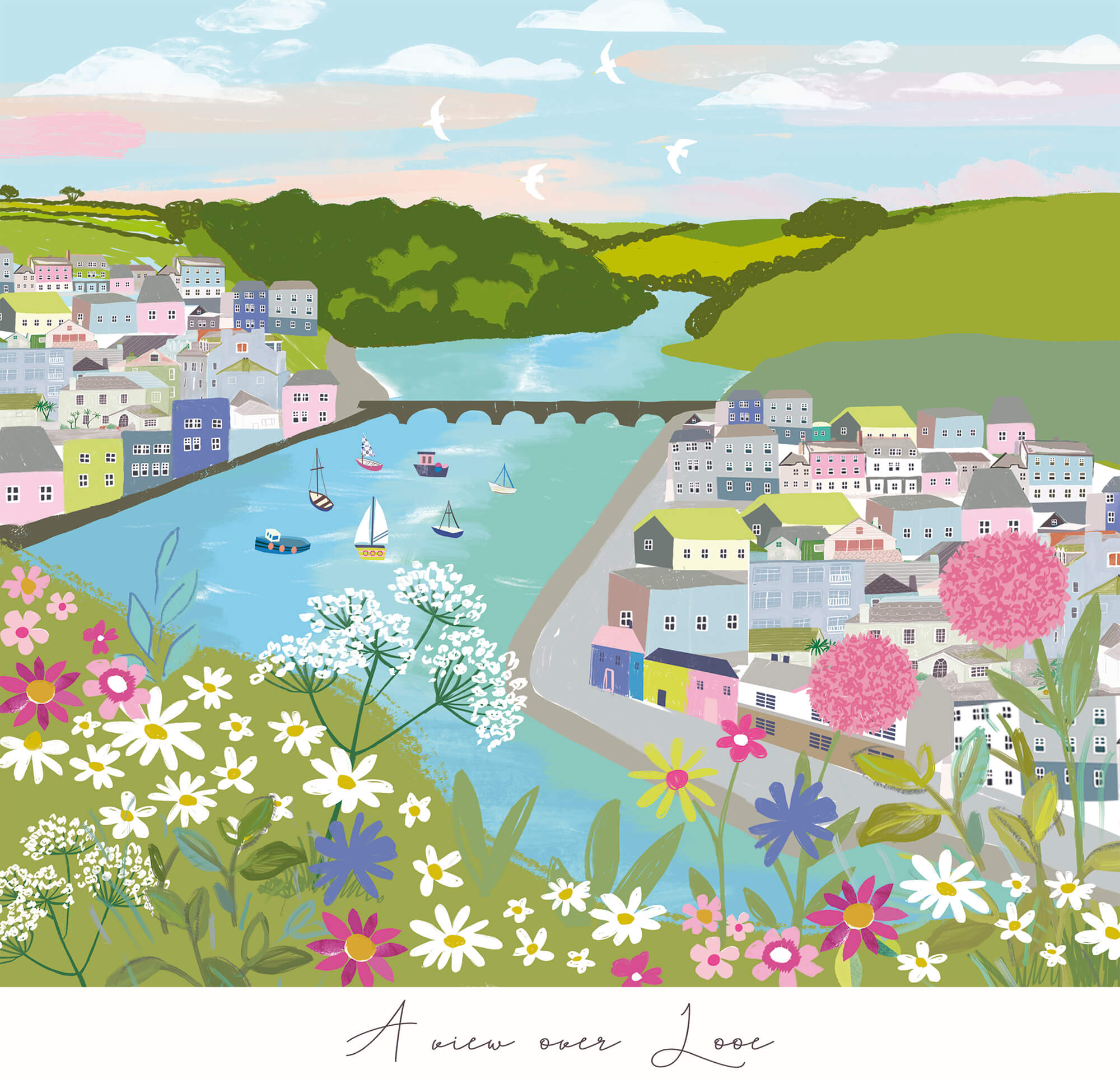 Print-WF609P - A View over Looe Art Print-Whistlefish