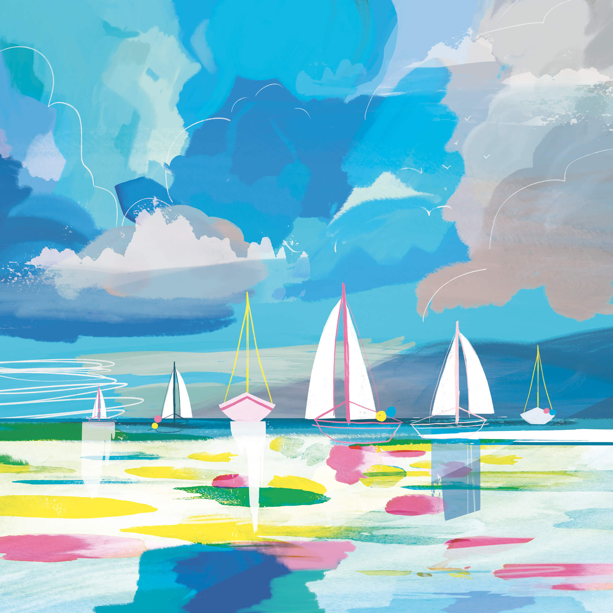 Print-WF613P - Summer Sailing Art Print-Whistlefish