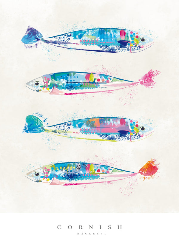 Print-WF617P - Cornish Mackerel Large Art Print-Whistlefish