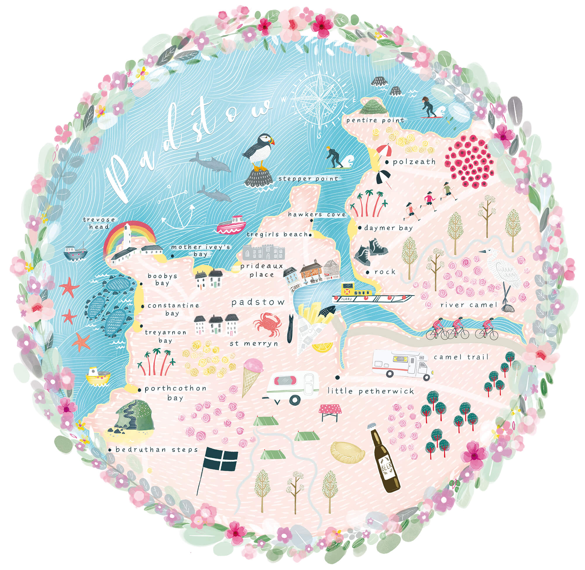 Print-WF627P - Padstow Map Art Print-Whistlefish