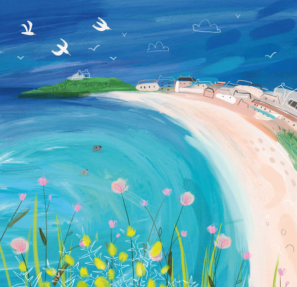 Print-WF687P - View across Porthmeor Small Art Print-Whistlefish