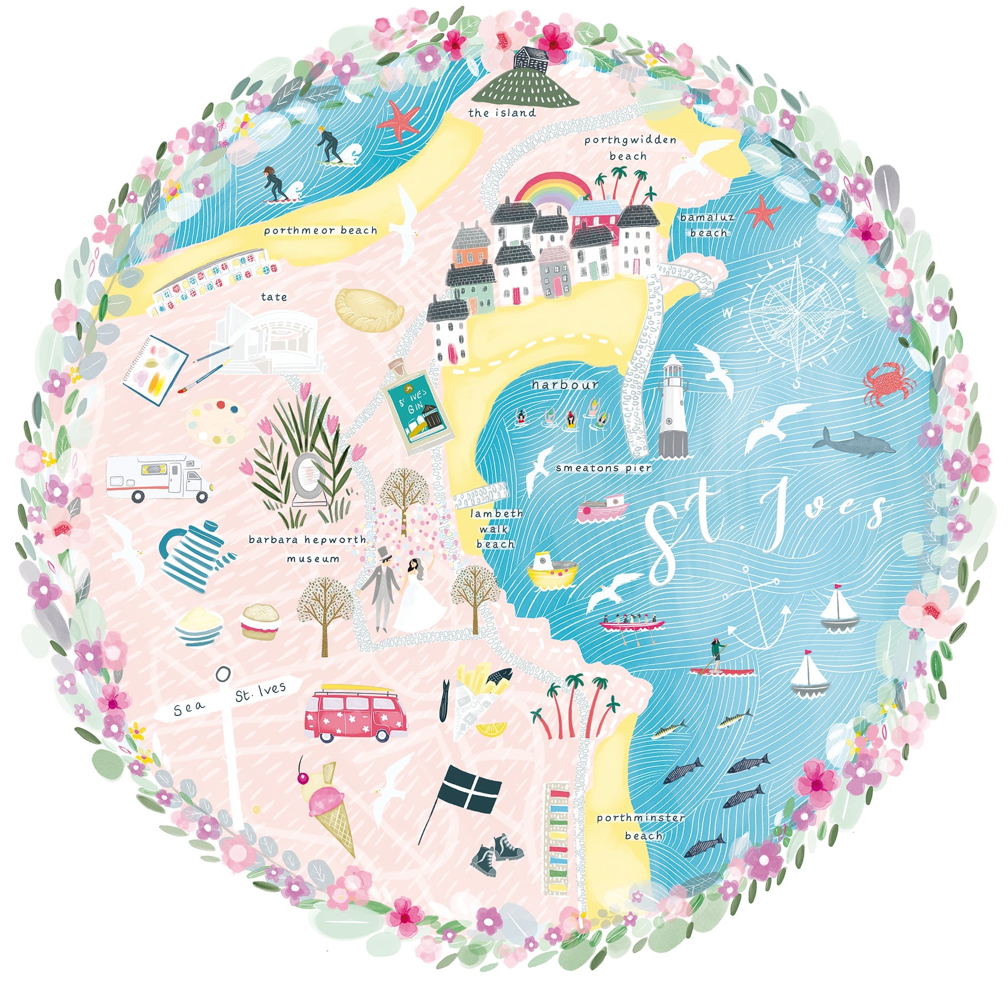 Print-WF690P - St Ives Map Small Art Print-Whistlefish