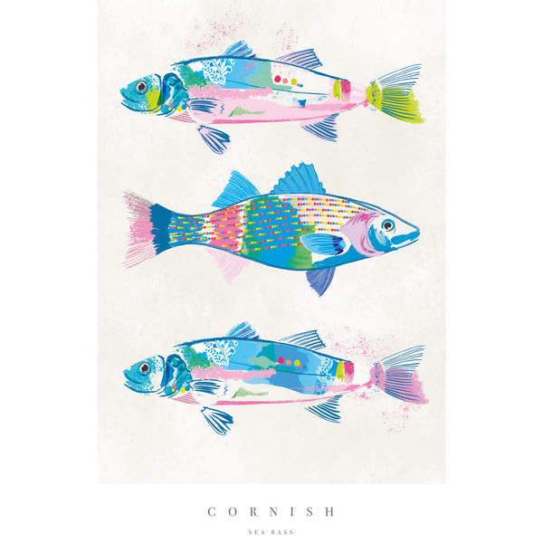 Print-WF713P - Cornish Sea Bass Small Art Print-Whistlefish
