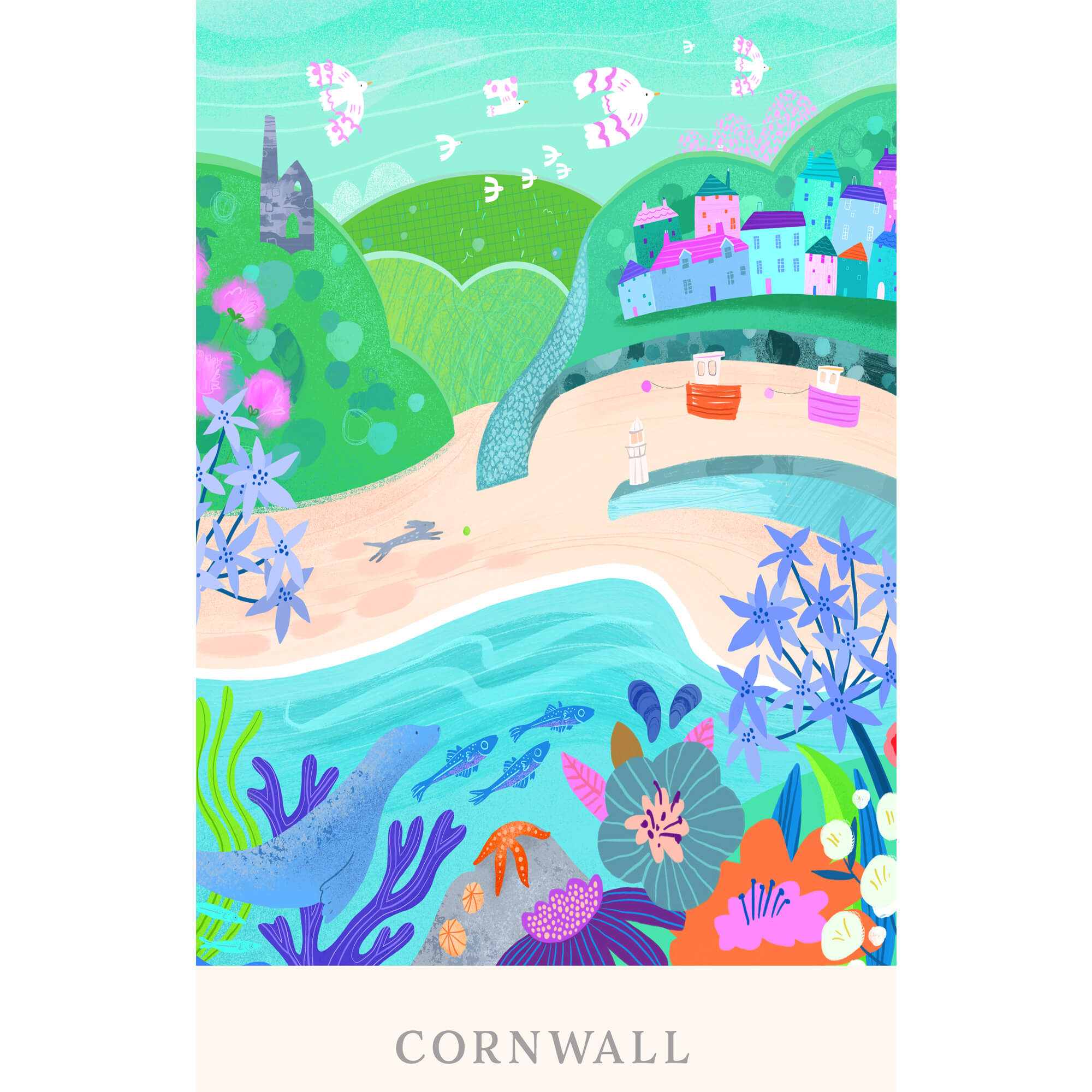 Print-WF729P - Cornwall Brights Art Print-Whistlefish