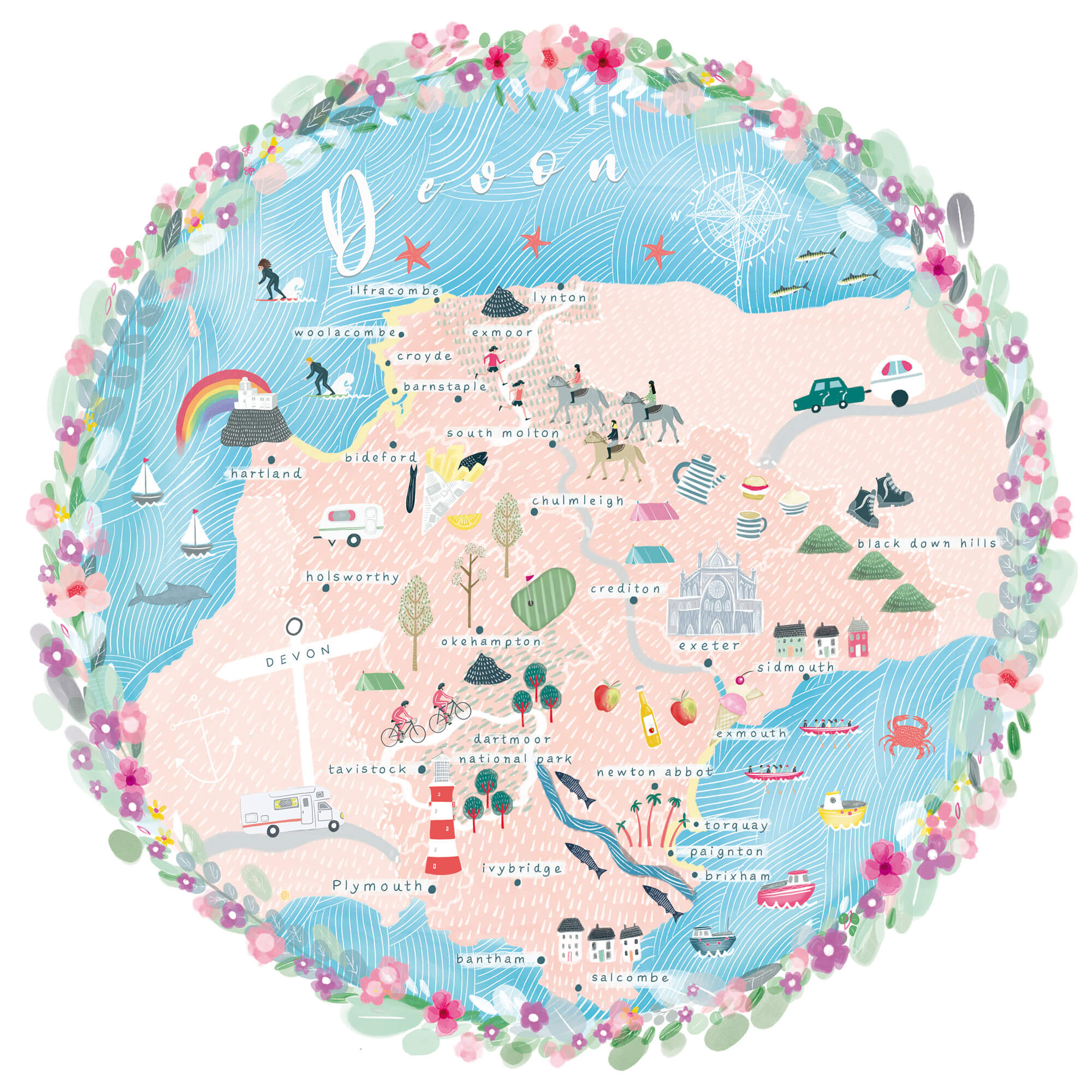 Print-WF767P - Devon Map Art Print-Whistlefish