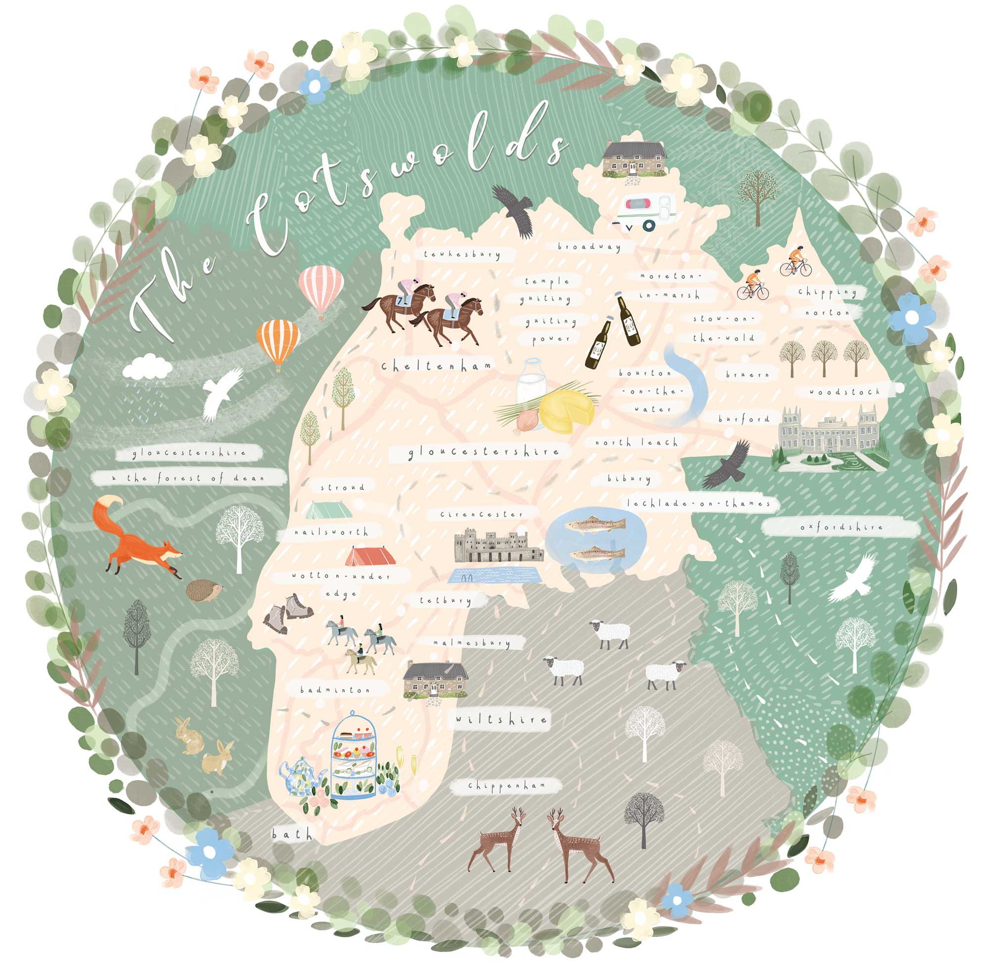 Print - WF817P - The Cotswolds Map Art Print -