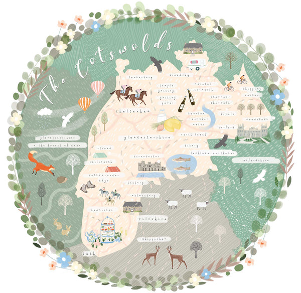 Print - WF817P - The Cotswolds Map Art Print -