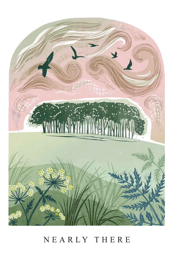 Print - WF939P - Nearly Home Large Art Print - Nearly There Arched Lino Print - Art Print - Whistlefish