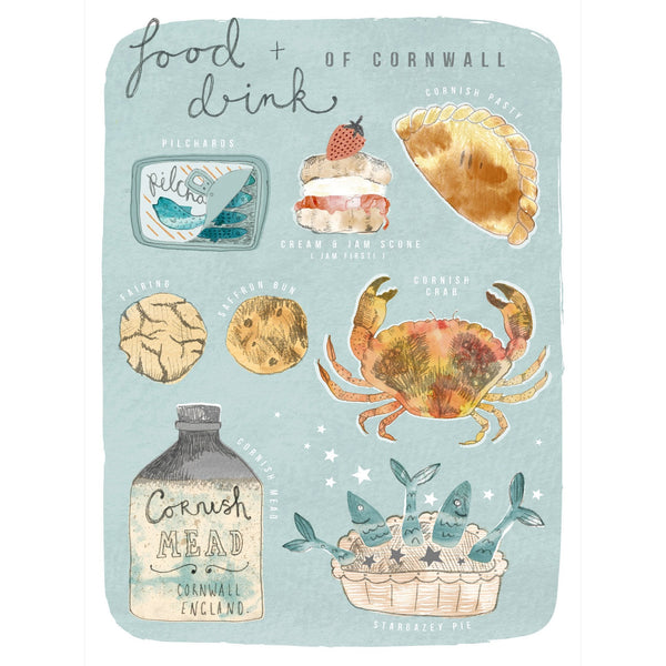 Print-WF93P - Food & Drink Of Cornwall Art Print-Whistlefish