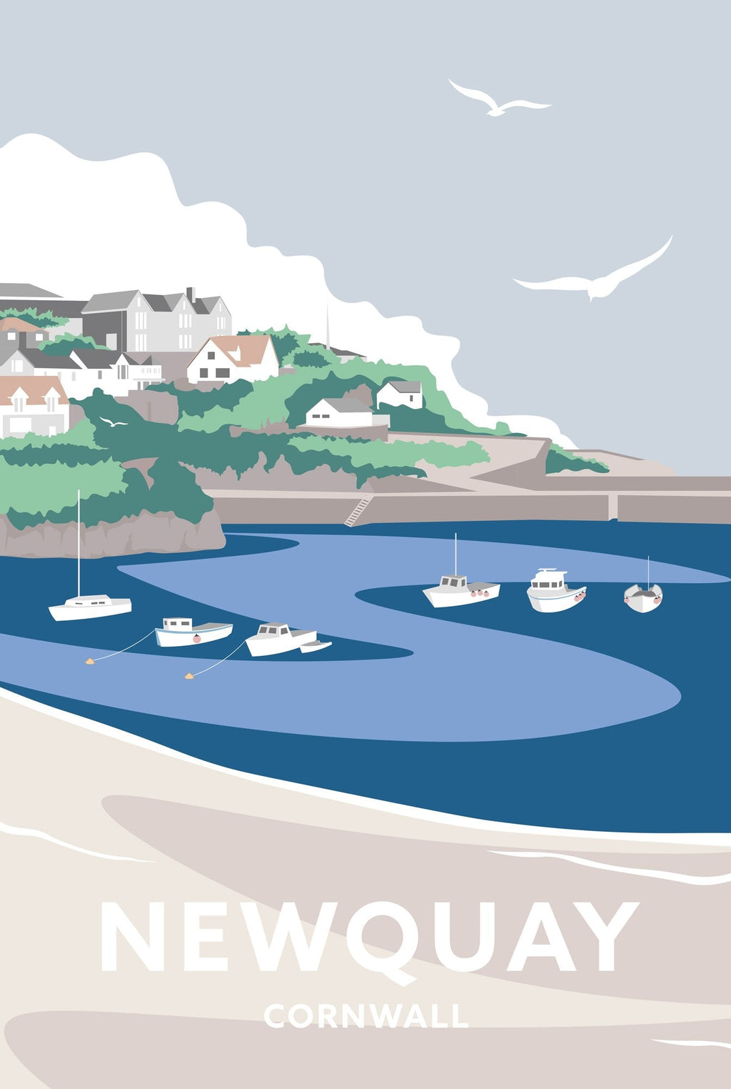 Print-WT08P - Newquay Harbour Cornwall Travel Art Print-Whistlefish