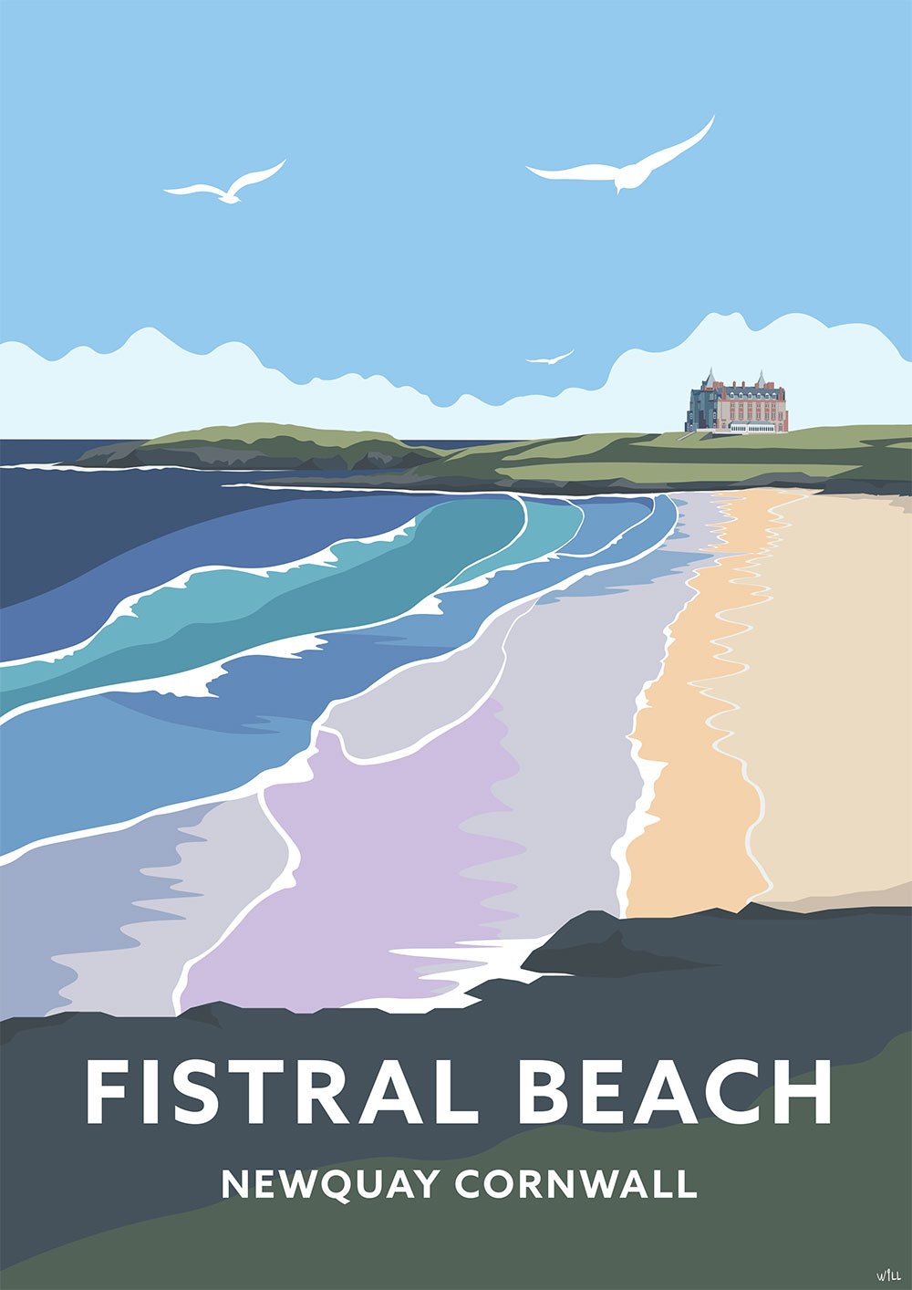 Print-WT23P - Fistral Beach Newquay Travel Art Print-Whistlefish