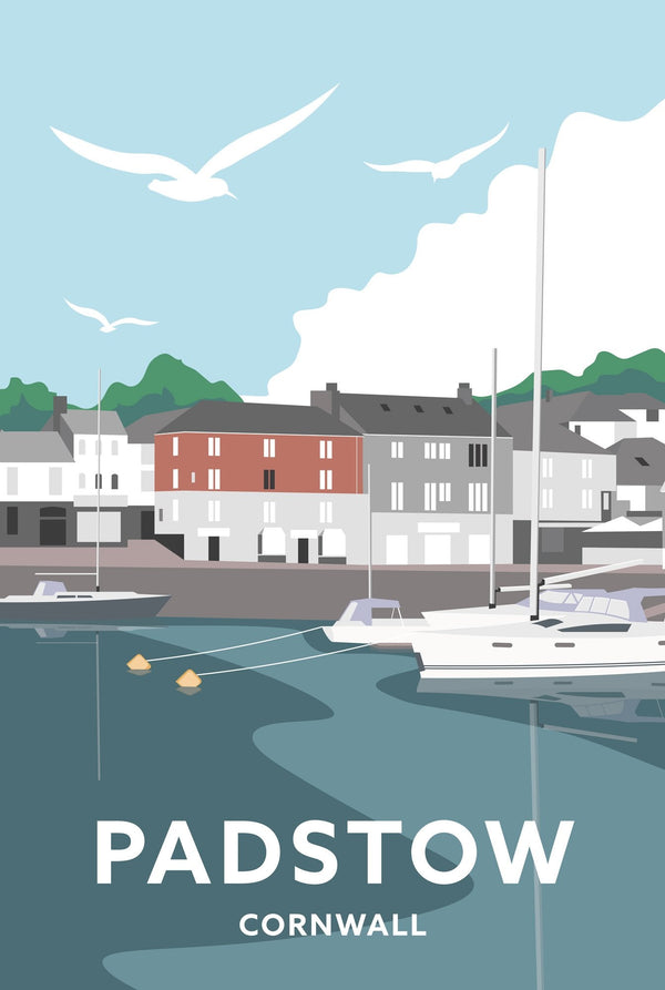 Print-WT27P - Padstow South Quay Travel Art Print-Whistlefish