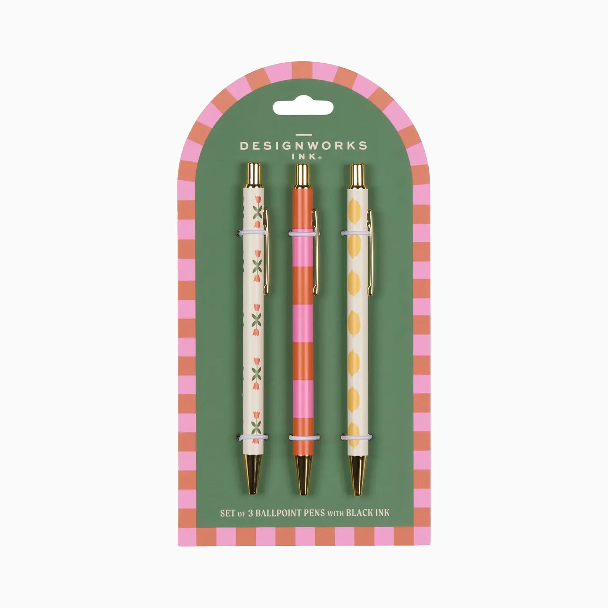 Set of Pens-SBP-1001EU - Set of 3 Ink Pens Lemon Stripes-Designworks Collective