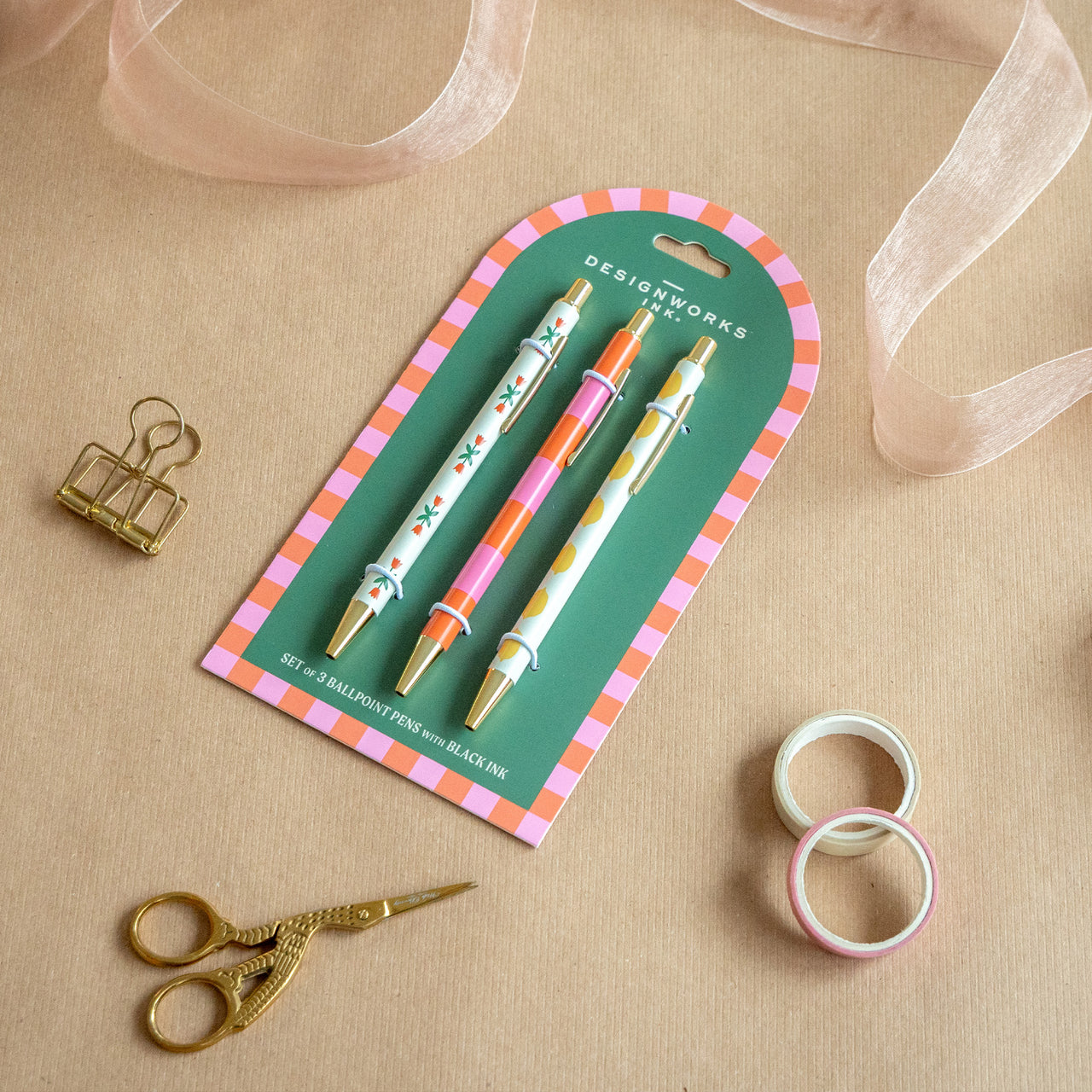 Set of Pens-SBP-1001EU - Set of 3 Ink Pens Lemon Stripes-Designworks Collective