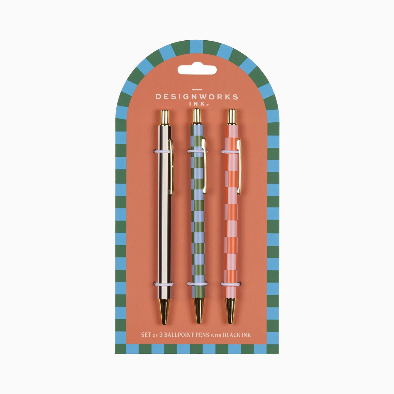 Set of Pens-SBP-1002EU - Set of 3 Ink Pens Stripes Checks-Designworks Collective