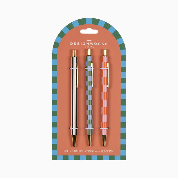 Set of Pens-SBP-1002EU - Set of 3 Ink Pens Stripes Checks-Designworks Collective