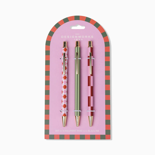 Set of Pens-SBP-1011EU - Set of 3 Ink Pens Pink Patterns-Designworks Collective