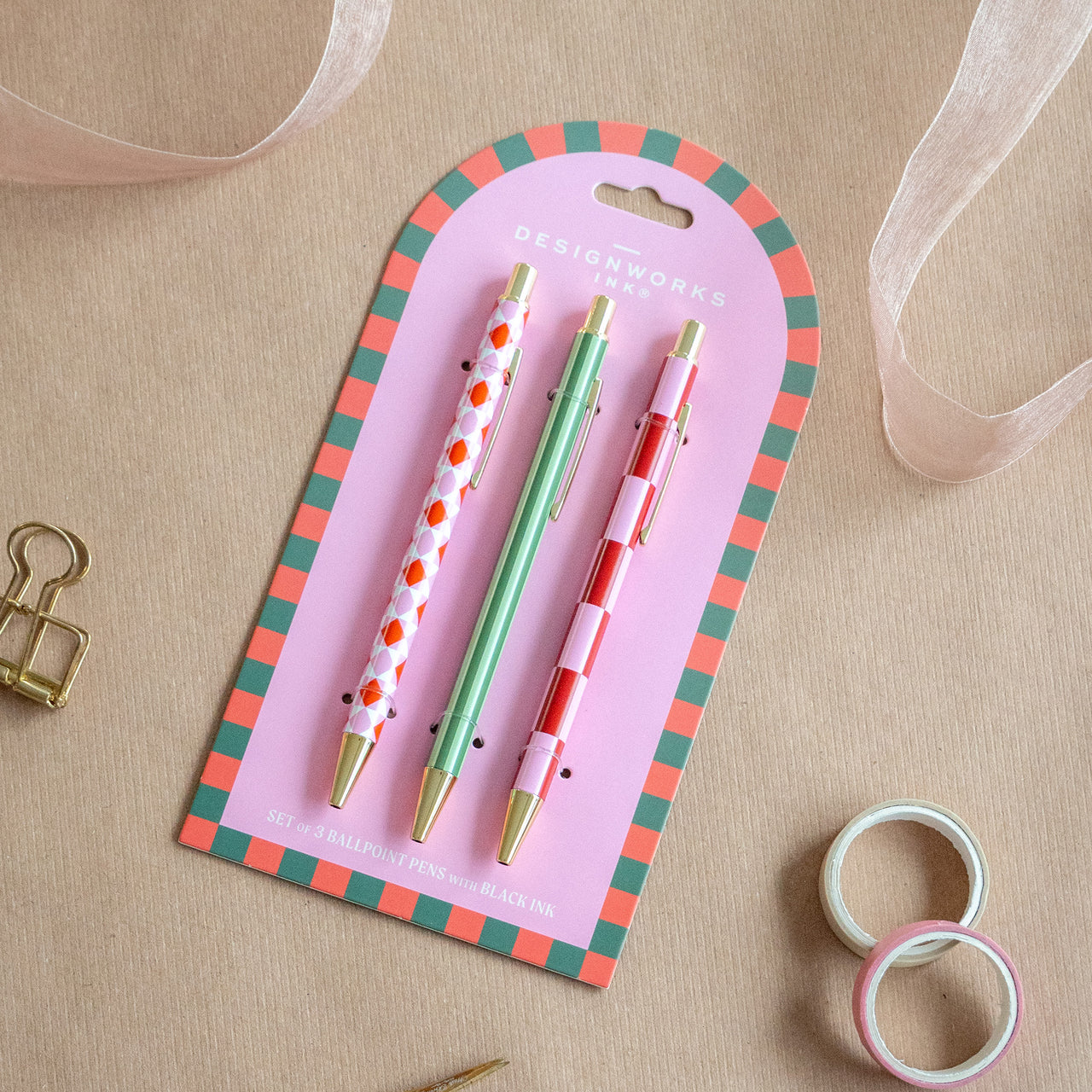 Set of Pens-SBP-1011EU - Set of 3 Ink Pens Pink Patterns-Designworks Collective