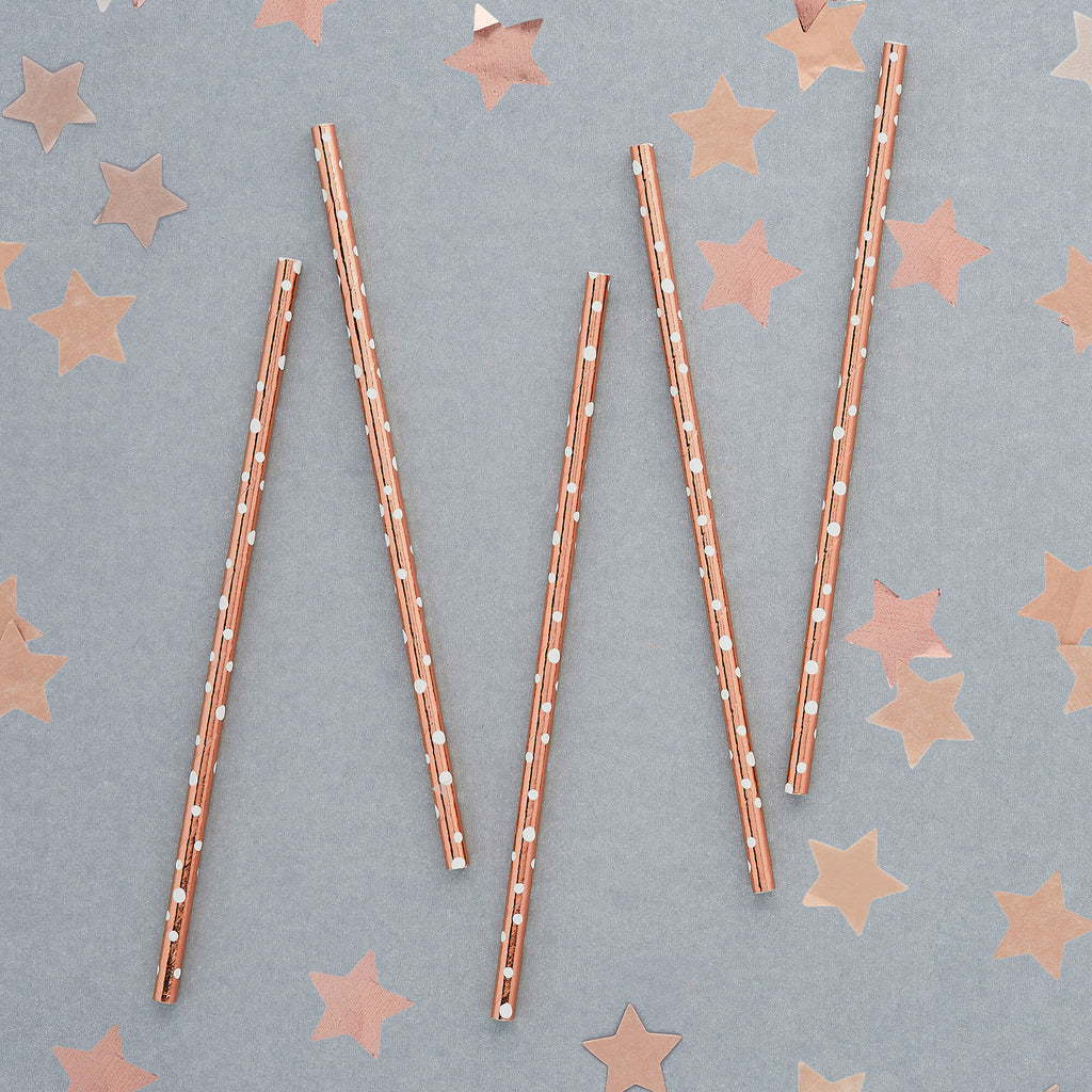Straws - HBMM146 - Rose Gold Spotted Straws x 6 - (Spmo014)Rose Gold Spotted Straws - Whistlefish