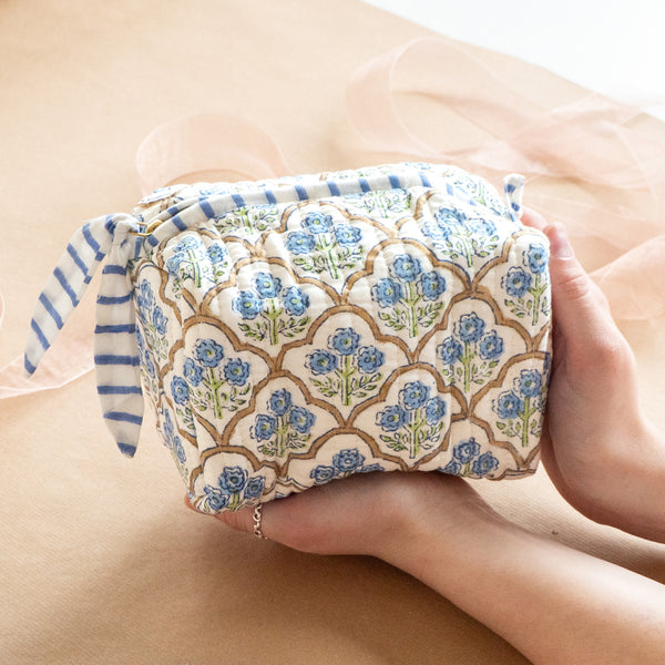 Trellis Indigo Small Cosmetic Bag - Whistlefish