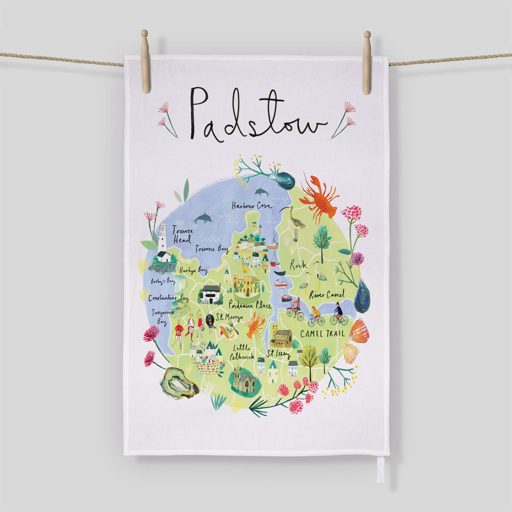 Tea Towel-CR02TT - Padstow Map Tea Towel-Whistlefish
