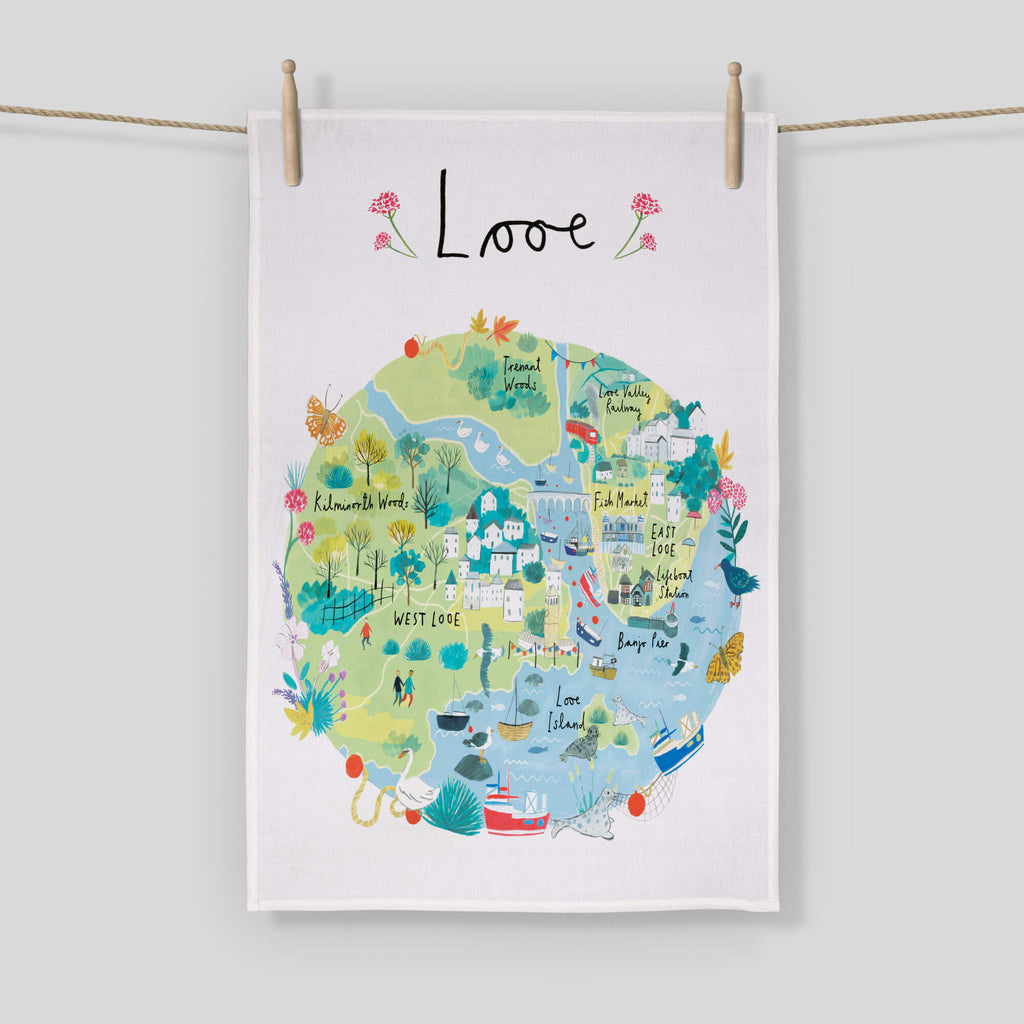 Tea Towel-CR07TT - Looe Map Tea Towel-Whistlefish