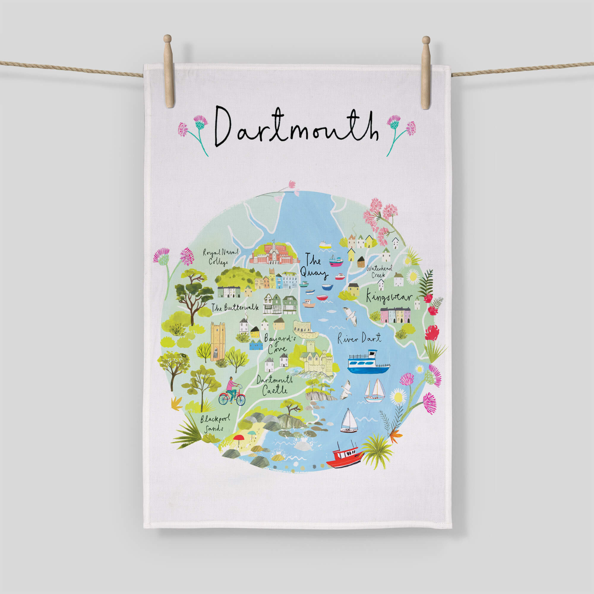 Tea Towel-CR09TT - Dartmouth Map Tea Towel-Whistlefish