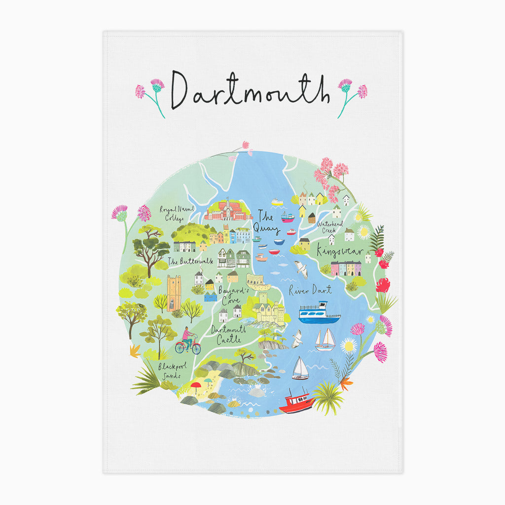 Tea Towel-CR09TT - Dartmouth Map Tea Towel-Clair Rossiter
