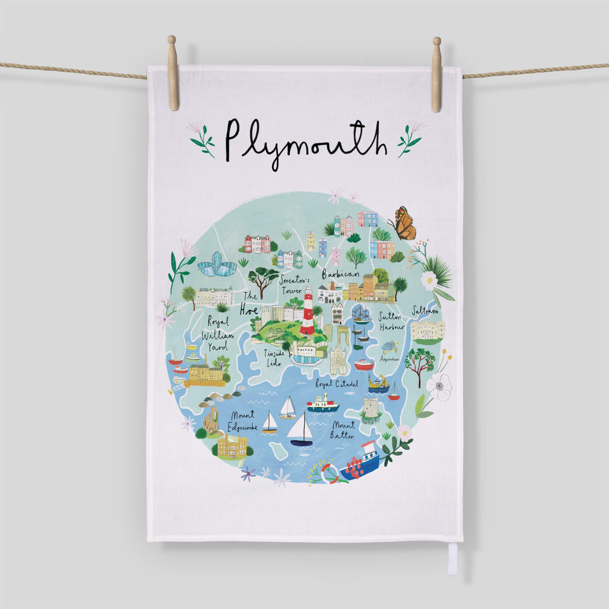 Tea Towel - CR12TT - Plymouth Map Tea Towel -