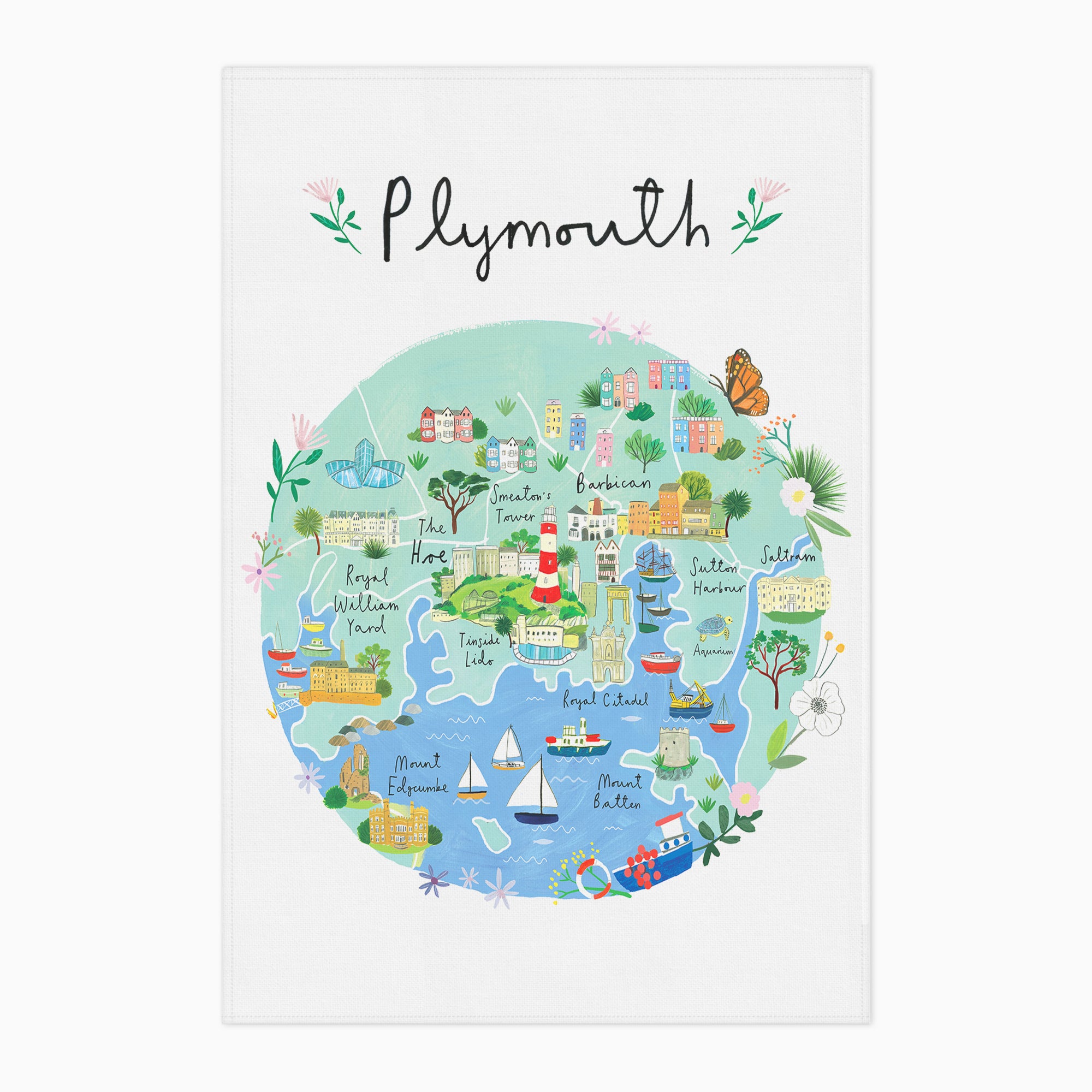 Tea Towel-CR12TT - Plymouth Map Tea Towel-Clair Rossiter