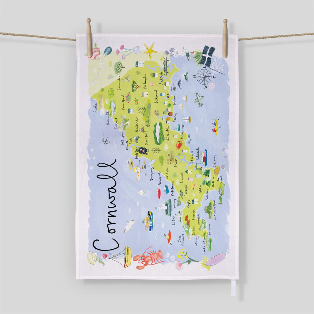 Tea Towel-CR19TT - Cornwall Map Tea Towel-Whistlefish