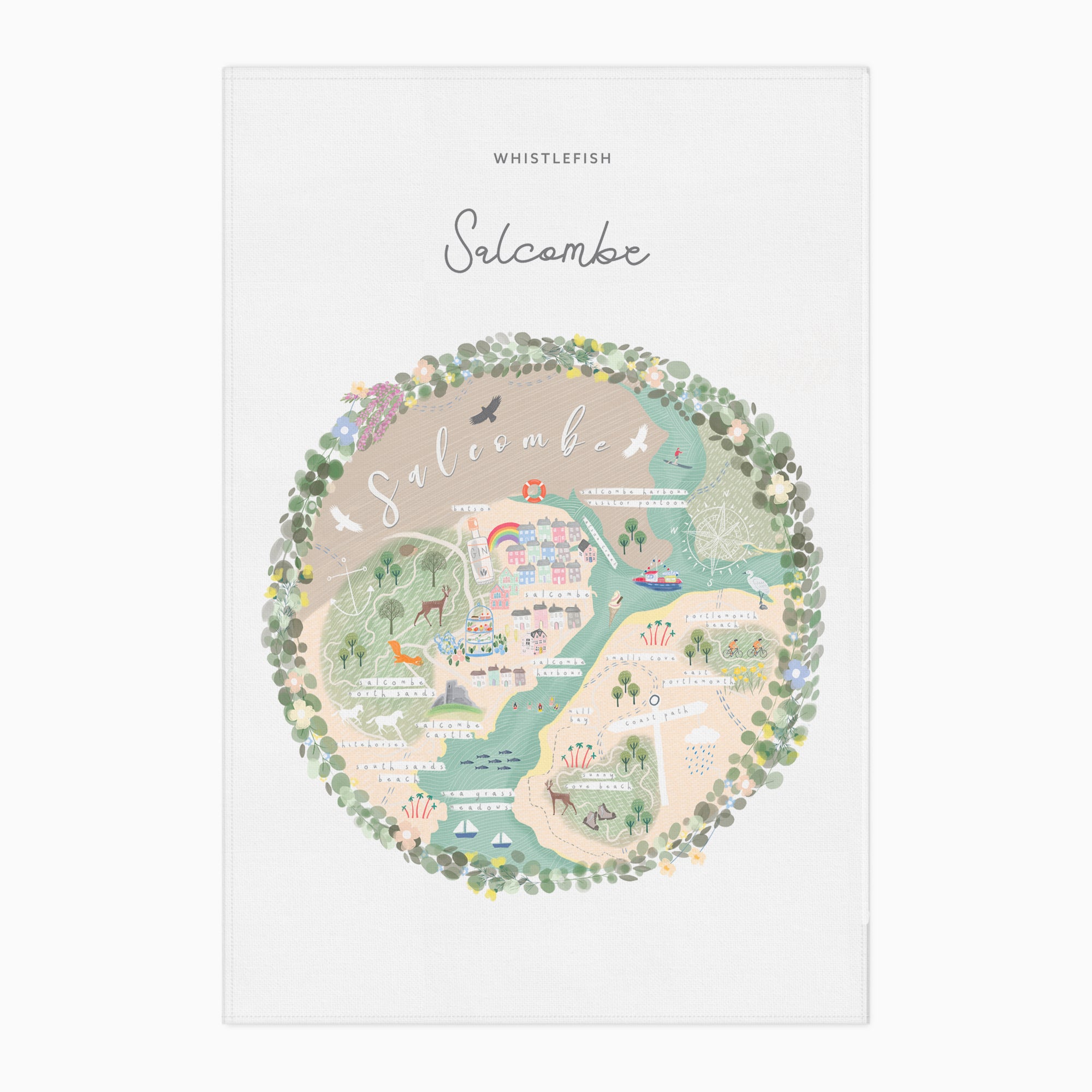 Tea Towel-MA08TT - Salcombe Map Tea Towel-Whistlefish