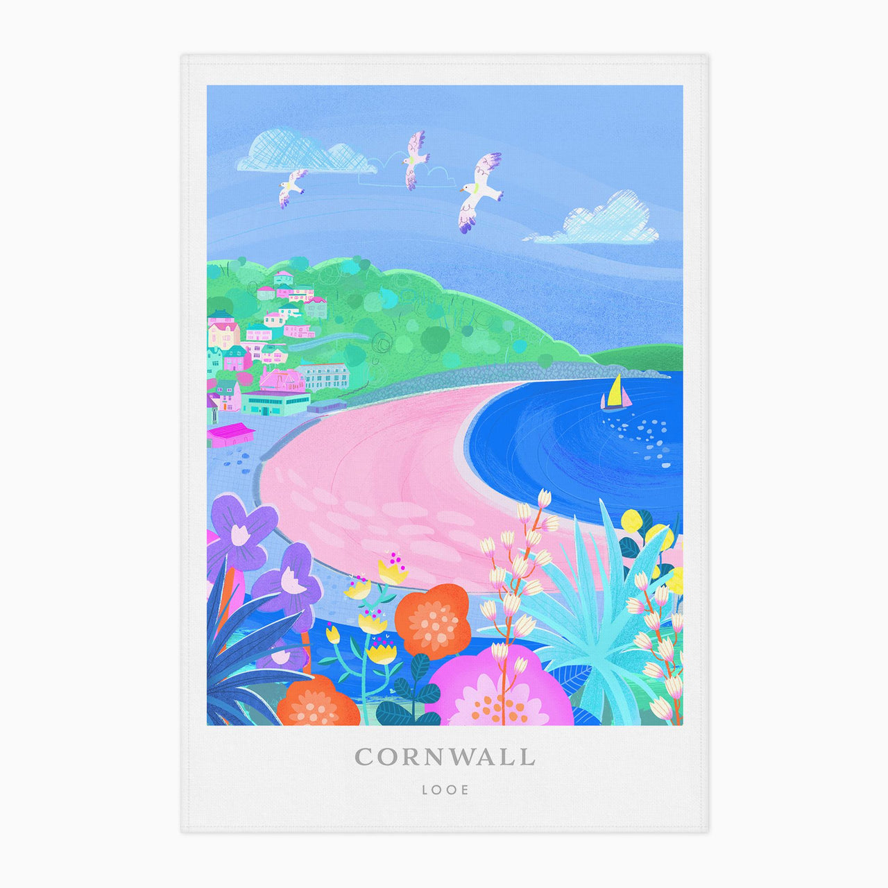 Tea Towel-WTT137 - Looe Brights Tea Towel-Whistlefish